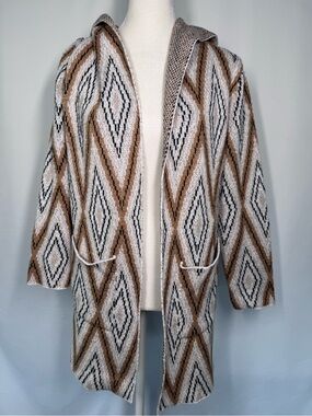 ❤️3/$30  Kempson Hooded Diamond Duster Cardigan Sweater Open Front Boho - M